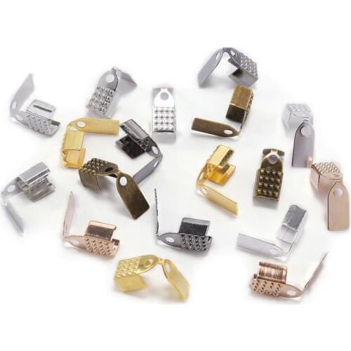 100pcs 4 5 6mm Metal Rope Fastener Crimp Fold Over Cord End Cap leather Clip Connector For DIY Jewelry Making Findings Supplies