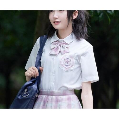 Women Embroidery Casual Blouse Teen Girls Summer JK Uniform Loose Short Sleeve Shirt Tops College style D175