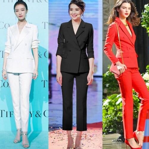 Women suits office sets professional suit female 2019 new style solid color self-cultivation two-piece suit