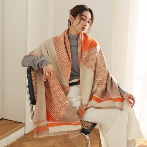 Women Winter Scarf 2021 New Cashmere Warm Pashmina Shawls Lady Wraps Shawl Striped Wrap Luxury Brand Designer Scarves Blanket