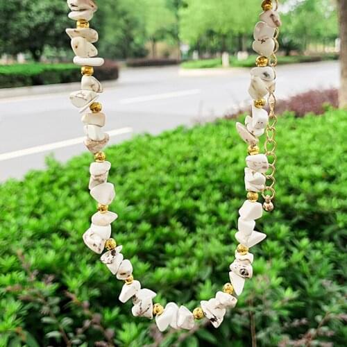 SAY HELLO Irregular Natural White Turquoises Stone Beads Female Pure Handmade Alloy Necklace Chain Collier ожерелье colar