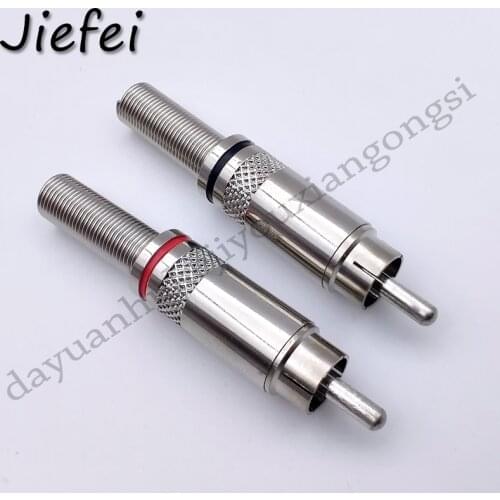 2Pcs RCA Connector RCA Male Plug with Spring Nickel Plated RCA Wire Connector Speaker Plug Jack welding Red+Black