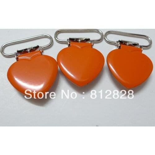 25pcs 1'' 25mm #MD6 Orange Color Enamel Heart Suspender Clips