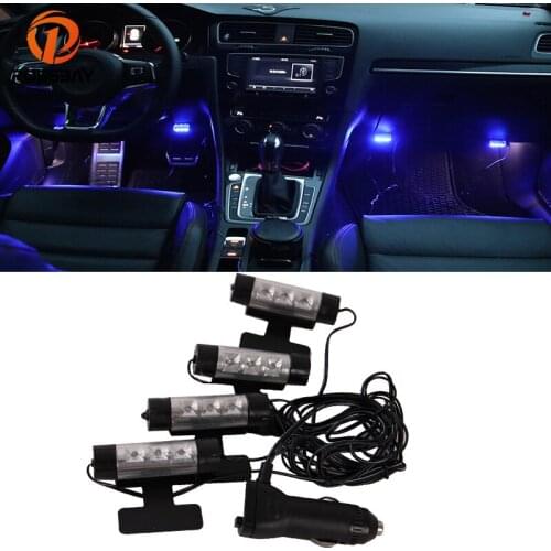 POSSBAY Universal 4 Pcs Car Auto Automobile Vehicle Interior Atmosphere Lights Blue Lamp Car Interior Decoration Lamps