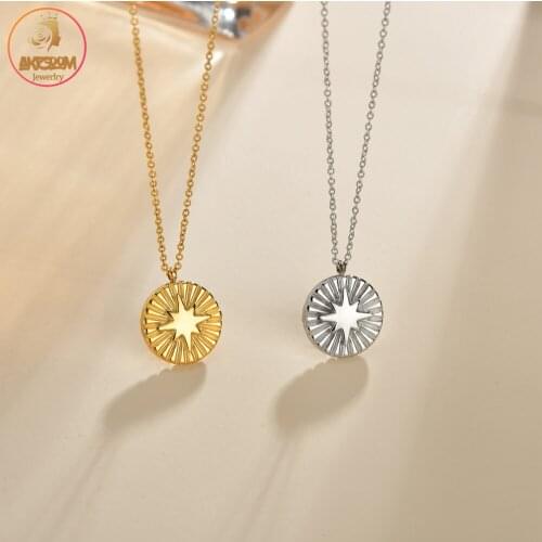 Akizoom New Arrival Fashion Vintage Compass Necklace Stainless Steel Choker Pendant for Women Charm Jewelry Birthday Party Gift