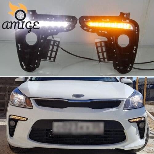 12V LED Daylights For Kia Rio K2 2017 2018 Yellow Turn Signal DRL Car Daytime Running Light Auto Foglamps