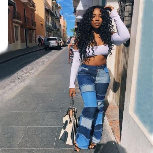 Patchwork Skinny Straight Leg Jeans Woman High Waist Denim Trousers Sexy Color Block Vintage Blue Brown Streetwear Pants