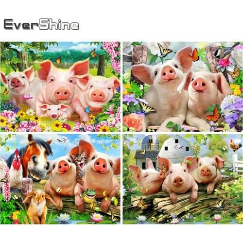 Evershine Full Square Diamond Painting Pig 5D DIY Diamond Embroidery Animal Craft Kit Mosaic Art Home Decor Gift