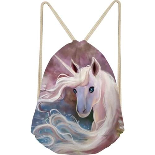 HaoYun Womens Travel Drawstring Backpack Fantasy Horses Prints Pattern Beach Shoes Pockets Fashion Girls Mini Organize Bags