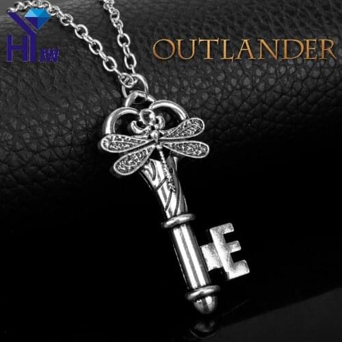 HEYu Fashion Movie Outlander Scottish Irish Celtic Viking Buttlerfly Antique Key Pendant Chain Necklace Choker Necklace Collier