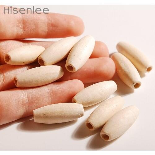Hisenlee 25mm Rice Shape Wooden DIY Spacer Beads Baby Teething New Born Toy Wooden Teether Necklace Pendant Making Bead