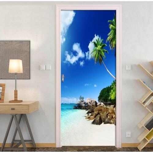 Art Doors Sticker Sea View Poster Door Paint Bedroom Living Room Corridor Door Decorative Pvc Wall Sticker Wallpaper Mural