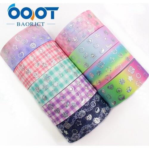 I-19326-808 1'' 25mm high quality cartoon laser silver Printed grosgrain ribbon,Gradient pattern laser silver DIY bow