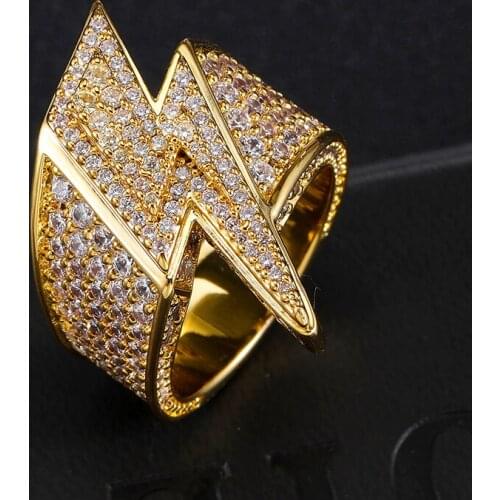 US7 Bling Lightning Rings For Men Women Tready Cubic Zircon Iced Out Copper Zircon Personality Ring Hip Hop Jewelry Gifts