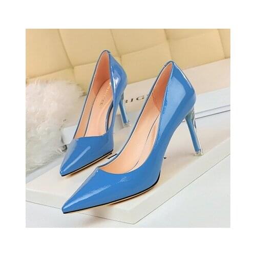 Patent Leather Stilettos Women Pumps Elegant Lady Shoes Spring Summer High heels 8.5CM Shallow Pointed Toe Wedding Bridal Shoes