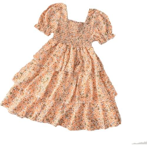 2-6Years Princess Summer Baby Girls Dress Ruffles Sleeve Floral Cake Dress Knee Length A-Line Dress