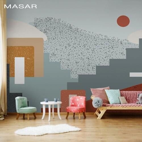 MASAR Creative abstract staircase murals simple cartoon childrens room kindergarten background wall paper Small town