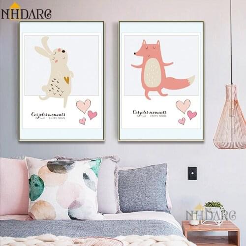 Lovely Animals Cute Cartoon Heart Posters and Prints Nordic Wall Art Painting Pictures Decorative for Living Room Home Decor