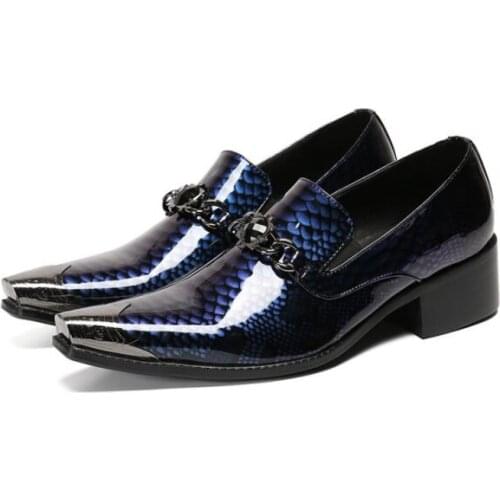 Genuine leather Men Casual Shoes Business Dress Banquet Suit Shoes Metal Chain Brand Brogue Wedding Oxford Shoes For Men Black