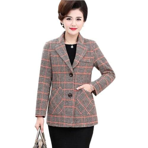New Spring Autumn Women Jacket New Middle-aged Suit Blazer Plus Size 5XL Plaid Blazer Female Basic Coat Casual Tops Clothes K996