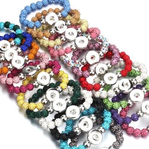 New Snap Jewelry Handmade Elastic Colorful Beaded Snap Bracelets Fit 18mm Snap Button Jewelry 10mm Clay Crystal Beads Bracelet