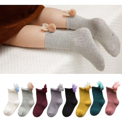 2020 Autumn Winter Girls Baby Socks Hair Ball Applique Socks Infant Socks Cute Candy Color Children Socks Baby Clothes