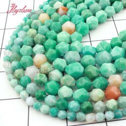 Natural Amazonite Faceted 6/8/10mm Green Square Loose Spacer Stone Beads For Jewelry Making DIY Necklace Bracelet Strand 15"