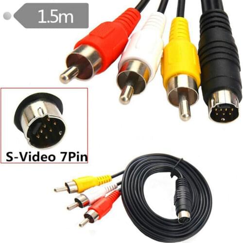 S-Video 7 Pin plug to 3 RCA male Audio Video Cable for PC Laptop TV MD7P Cord 1.5m