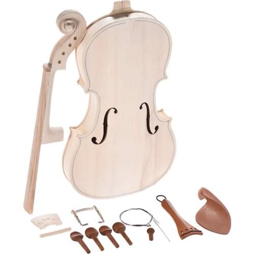 DIY 4/4 Full Size Natural Solid Wood Acoustic Violin Fiddle Kit with EQ Spruce Top Maple Back Neck Fingerboard Aluminum