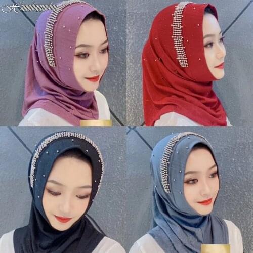 Luxury Women Rhinestone Hijab Cap Instant Shawls Islamic Headwear Muslim Ramadan Amira Hat Head Scarf Wrap Arab Femme Shayla