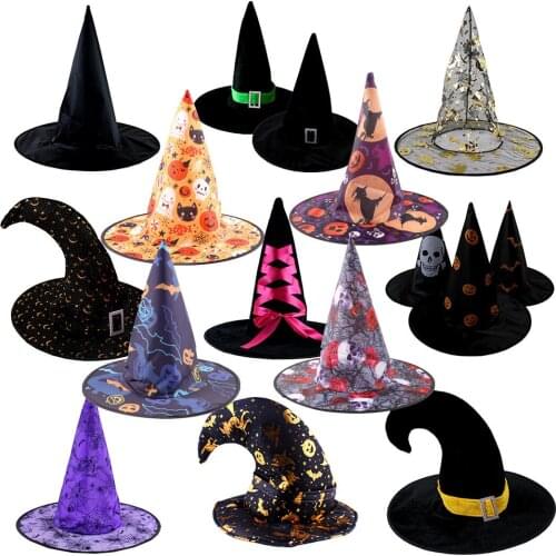 Adult Kids Children Witch Hats Masquerade Ribbon Wizard Hat Cosplay Halloween Costume Party Birthday Carnival Top Hats Cap props