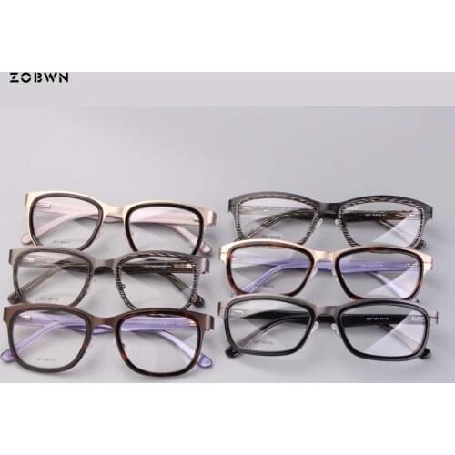 Mix wholesale high quality optical glasses women metal front acetate temple montures de lunette with Silicone stipule fro myopia