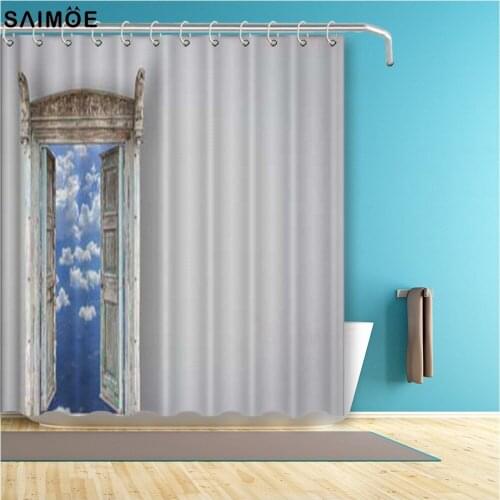 Vintage Wooden Door Opening Showre Curtain Grey Waterrpoof bathroom Curtain Polyester Fabric Bath Curtain Shower Sets