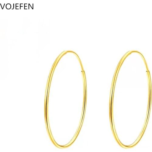 VOJEFEN AU750 18k Yellow Gold / Rose Gold Hoop Earrings Ear 18K Hoops Round Fine Jewelry For Women For Her (Diameter:30mm)