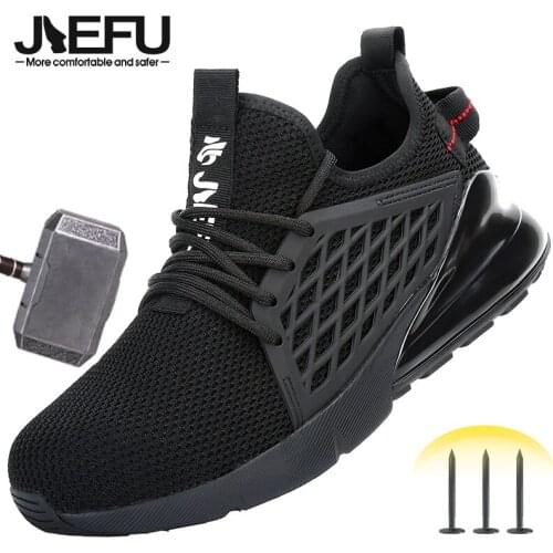 JIEFU Steel Toe Safety Work Shoes for Men Women Air Cushion Lightweight Outdoor Sneakers Non-Slip Construction Footwear
