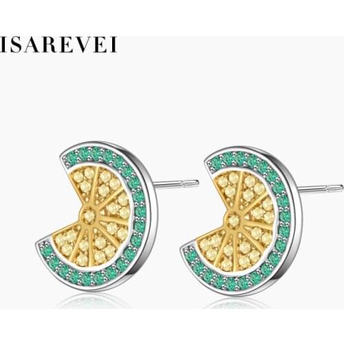 Lemon Stud Earrings 925 Sterling Silver Pixel Charm Zircon Cute Earrings Jewelry Accessories For Women