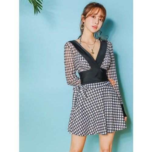 Korean Style New Women One Piece Swimsuit Long Sleeve Body Suit Sexy Lace Ruffled Swimwear 2021 Summer Bathing suit Pads Skirted