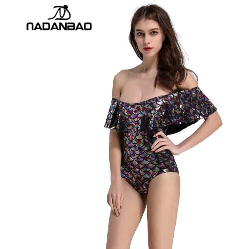 NADANBAO Sexy Lotus Leaf One Piece Swimsuit 3D Printed Mermaid Swimwear Women Maillot De Bain Femme Swim Suit Swimming Suit