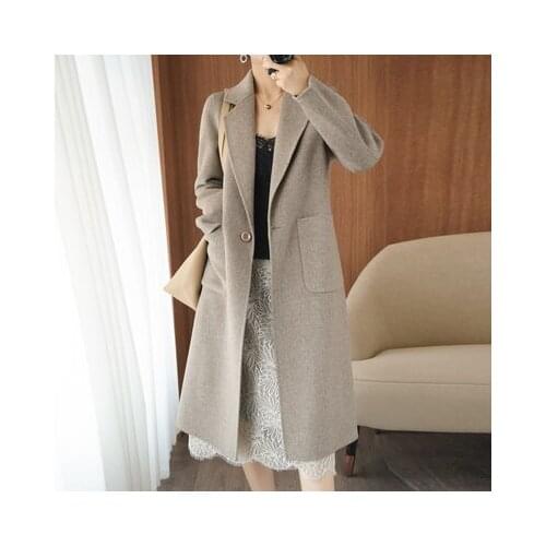 Autumn and winter new temperament double-sided cashmere coat womens Korean version long fashion waist closing wool tweed coat