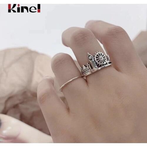 Kinel Hot Sale 925 Sterling Silver City Finger Rings for Women Cocktail Party Wedding Sterling Silver Ring Jewelry Gifts