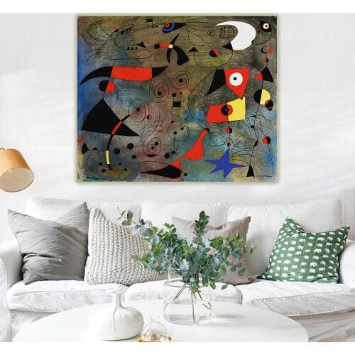 Joan Miro《Woman And Birds, 1940》Canvas Art Oil Painting Artwork Poster Picture Wall Hanging Decor Home Living Room Decoration