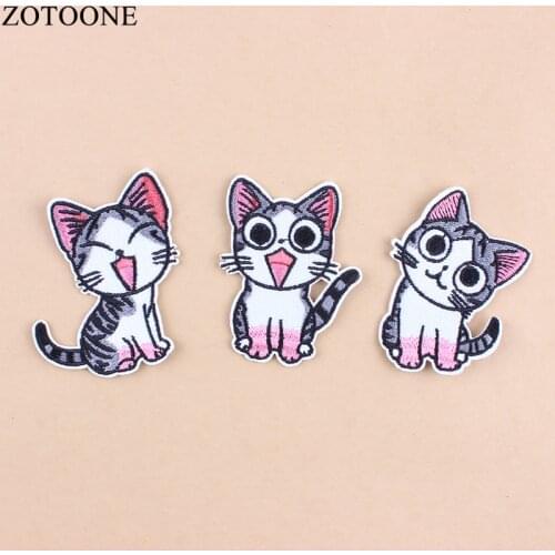 ZOTOONE 3 Style Cute Cat Patch for Embroidery Iron on Patches Applications for Clothing Kids DIY T-shirt Jeans Stickers Cat D1