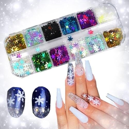 1 bag of holographic ultra-thin snowflake sequin Christmas mix3D snowflake nail art laser AB silver powder nail decoration nails