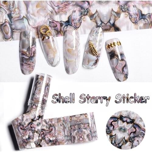 1 Roll 4*120CM Shell Abalone Starry Sky 3D Nail Sticker Decal Gradient Marble Design Nail Art Thermal Transfer Foil DIY Tip Tool