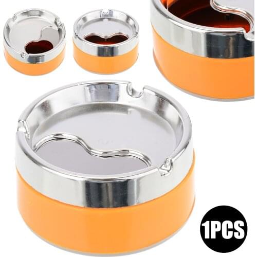1pc New Detachable Lid Stainless Steel Cigarette Ashtray Silver Orange Cigarette Ashtray For Smokers Desktop Smoking Ash Tray