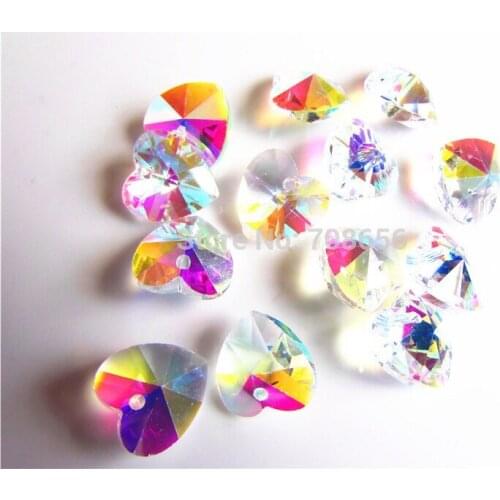 200pcs 14MM CRYSTAL AB COATING COLOR CRYSTAL HEARTS Chandelier crystal glass prisms suncatcher