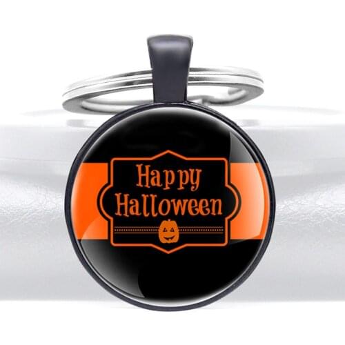 2020 Happy Halloween Glass Dome Metal Key Chain Charm Men Women Key Ring Jewelry Gifts Keychains