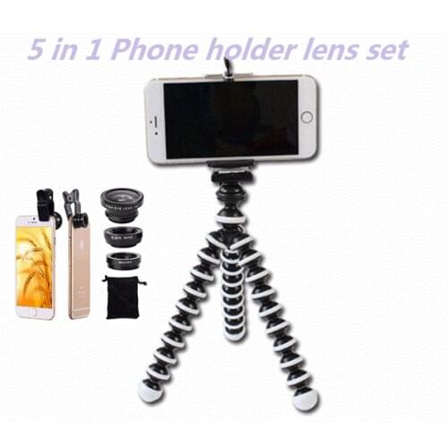 5in1 Mobile Phone Lens Kit Wide Angle Macro Fish Eye Lenses For Xiaomi redmi 3 S 4 note 3 MI5 MI6 Smartphone Clips Mini Tripod