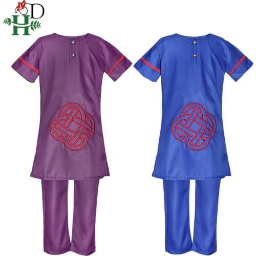 H&D African Children 2 PCS Clothes Suit Girl T shirt Trouser Set Embroidered Bazin Riche Girls Clothing 2020 Kids Dashiki Tops