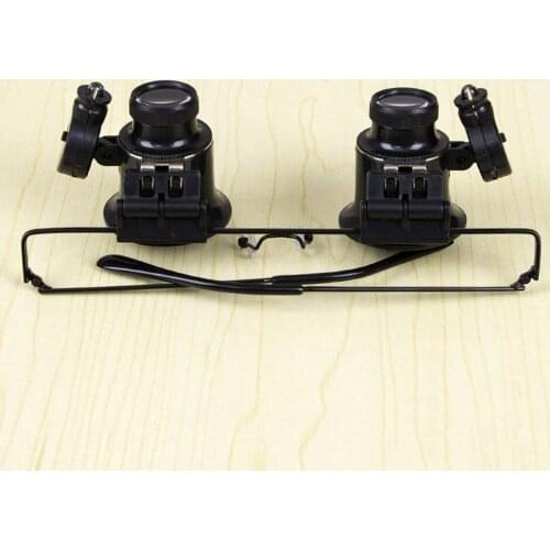 20X Glasses Type Double Eye Binocular Magnifier Watch Repair Tool Magnifier with Two Adjustable LED Lights